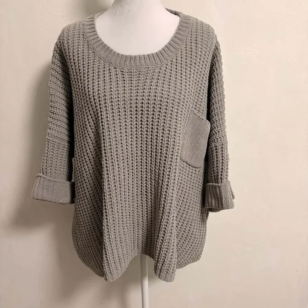 POL Oversized Chunky Soft Gray Knit Pocket Sweater Small Minimalist Capsule